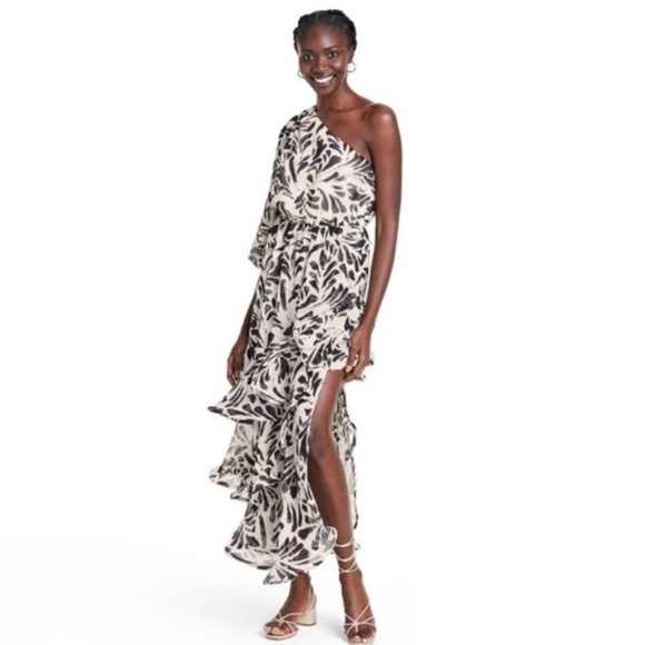 Alexis Dresses & Skirts - Target x Alexis Black Botanical One Shoulder Asymmetrical Ruffle Party Dress 3X
